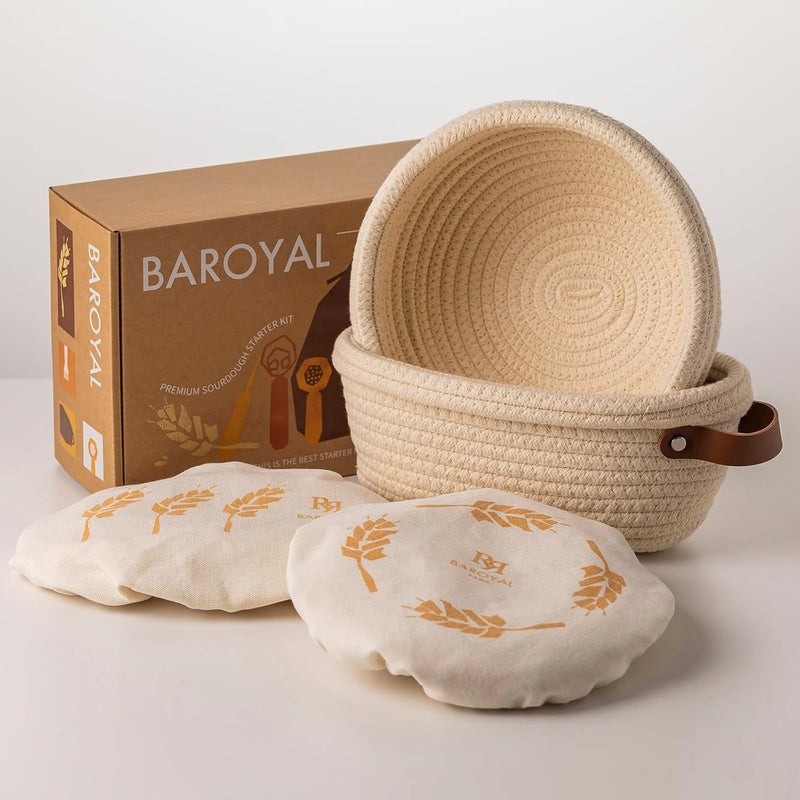 BARoyal Crispier Crust Cotton Rope Banneton Bread Proofing Basket Set, Oval & Round Bread Baskets with Liners & Covers for Artisan Bread Baking, Sourdough Bread Baking Supplies(Cream) - Image 1